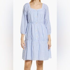 Beach Lunch Lounge Elodie Stripe Linen & Cotton Artist Blue Dress XL 16-18 NWT